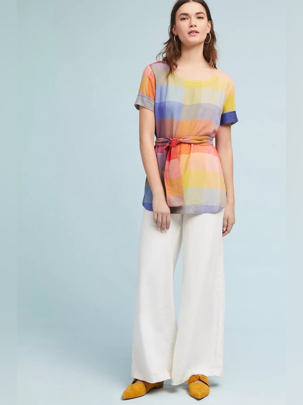 Maeve by Anthropologie Picnicking Plaid Top Yellow Multi Size 0P